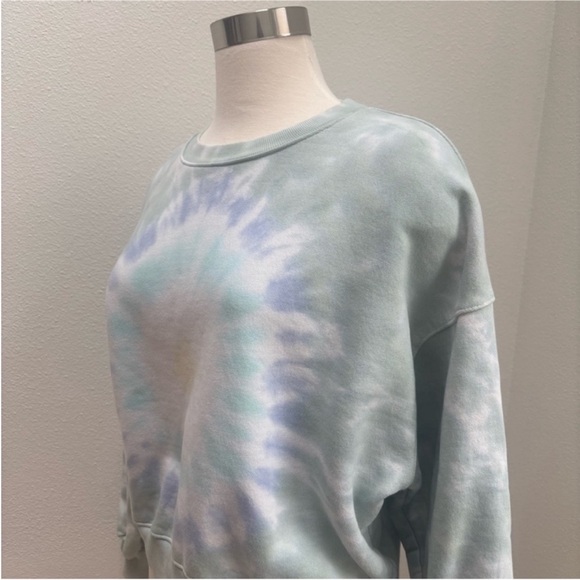 Agolde Crewneck Cropped Sweatshirt Balloon Sleeve Tie Dye Blue Green Size Small - Picture 6 of 10